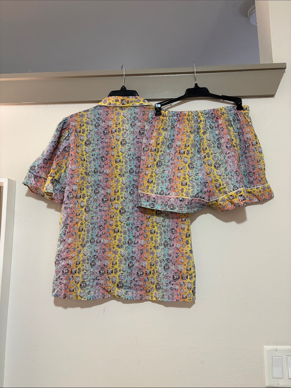 Tashka by Beatrice Double Sleeve Pastel Diamond Cotton Pajamas SZ S EUC - Picture 2 of 3